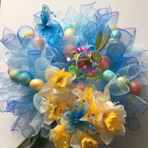Other - Spring Daffodil Bunny Butterfly Fun Mesh Wreath